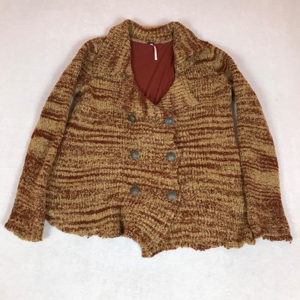 Free People Whimsigoth Boho Double Breasted Button Chunky Knit Jacket
